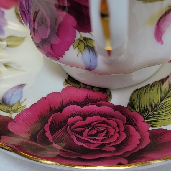 Royale Garden Staffordshire Fine Bone China Teacups and Saucers - Picture 6 of 7